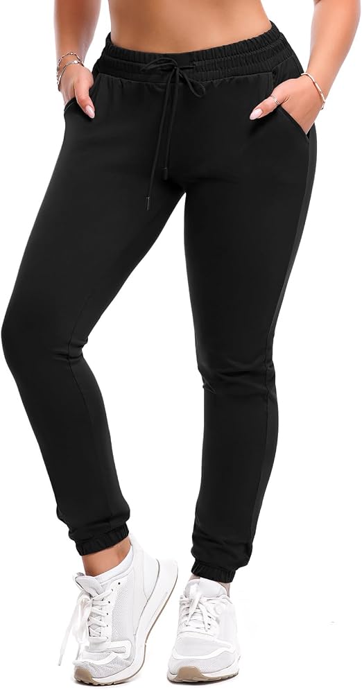 SINOPHANT Joggers for Women with Pockets Drawstring Sweatpants for Lounge Gym Yoga Black M