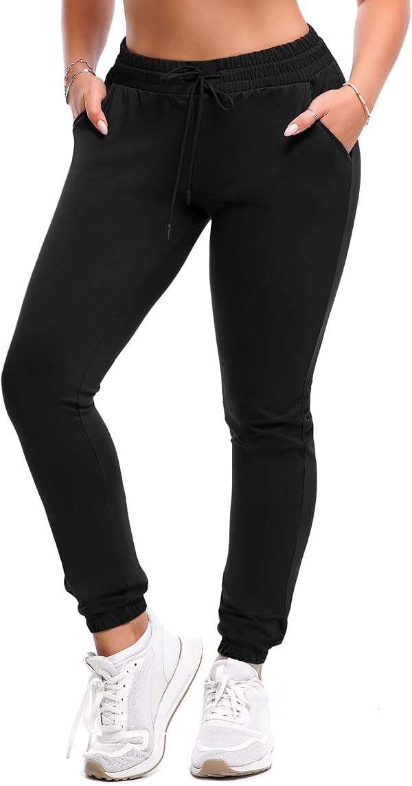 SINOPHANT Joggers for Women with Pockets Drawstring Sweatpants for Lounge Gym Yoga Black L