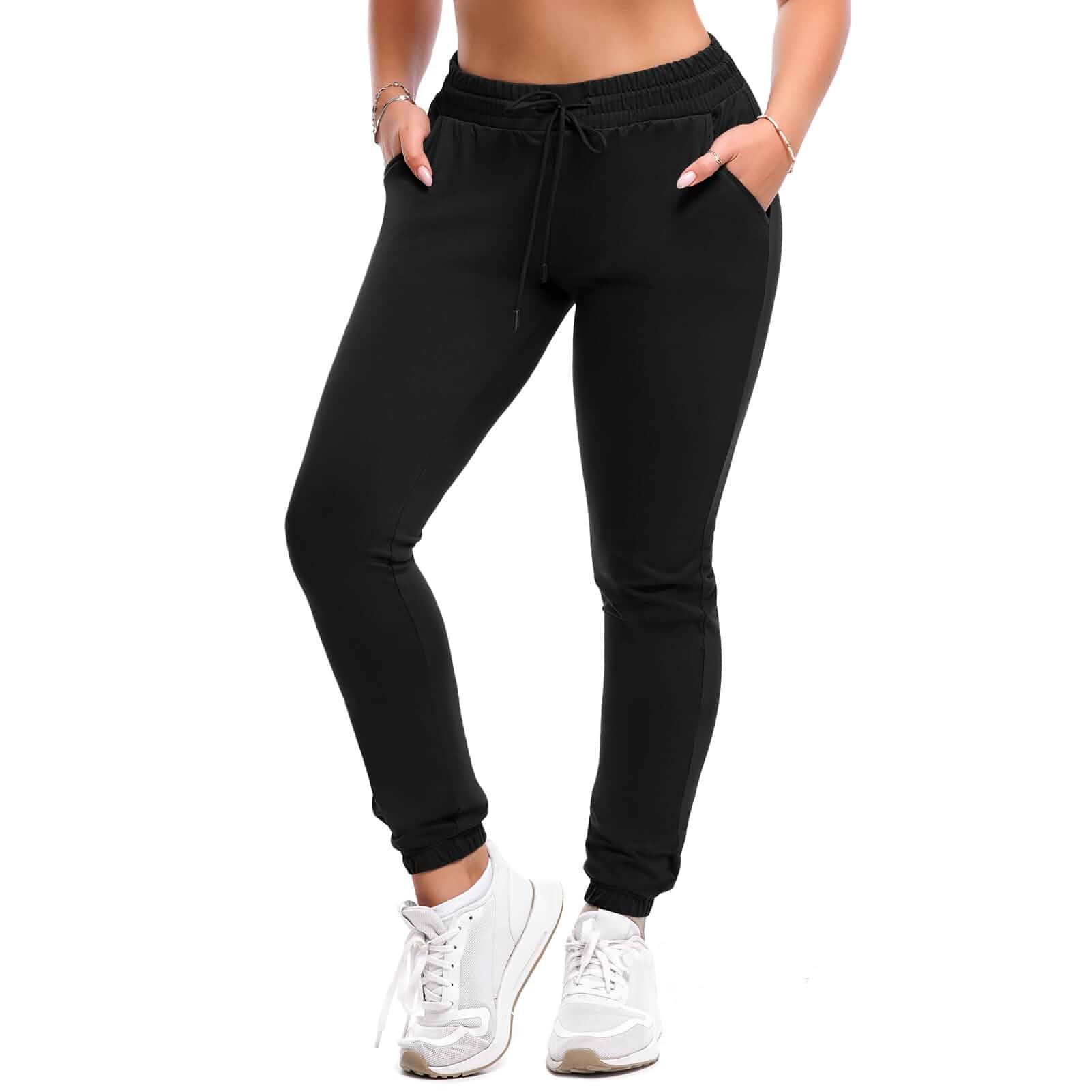 SINOPHANT Joggers for Women with Pockets Drawstring Sweatpants Elastic waisted; 92% polyester 8% spandex; 4-way stretch; buttery soft; cuffed ankle; great for lounge gym yoga