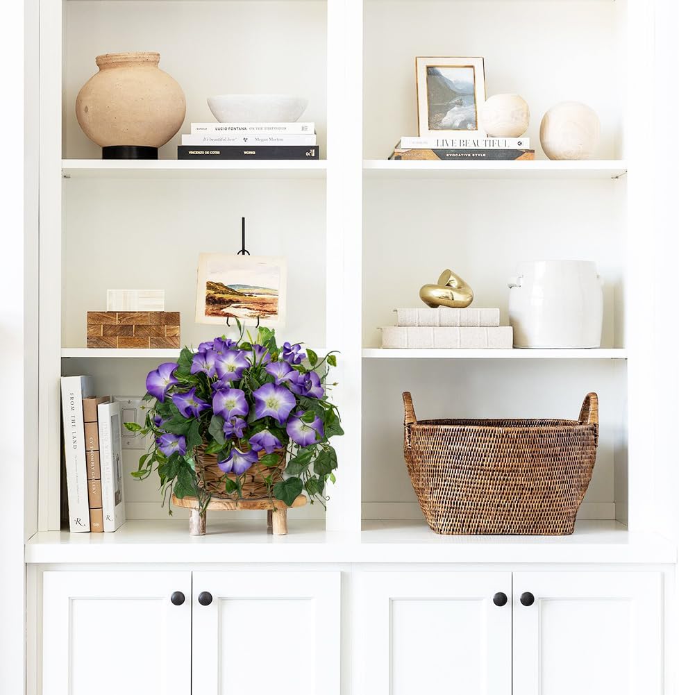 Briful Faux Floral Centerpieces with Rattan Basket Artificial Potted Morning Glory Silk Flowers Fake Flower Arrangement for Home Office Dining Room Table Wedding Party Decor(Purple) - Image 4