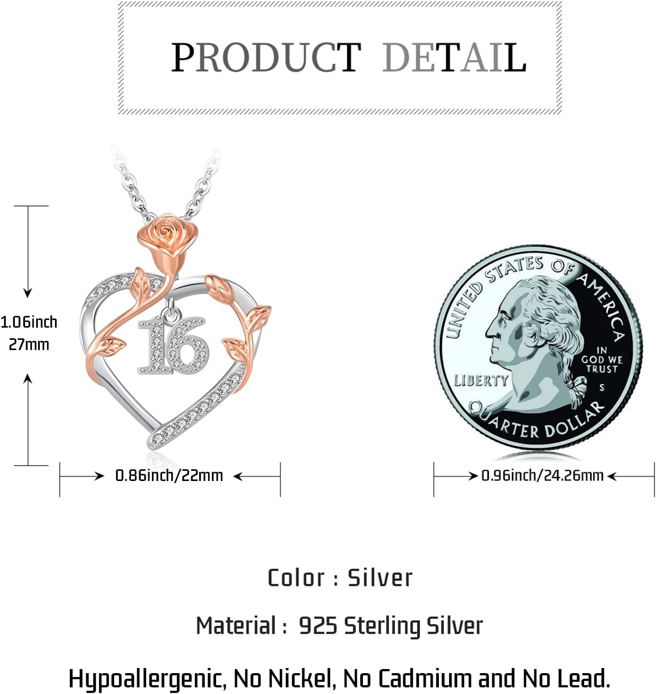 JUSTKIDSTOY 13th/15th/16th/18th/30th/40th/ 50th/60th/70th/75th/80th/85th/90th Birthday Gifts for Women Daughter 925 Sterling Silver Rose Flower Birthday Pendant Necklace for Wife Mom Jewelry - Image 2