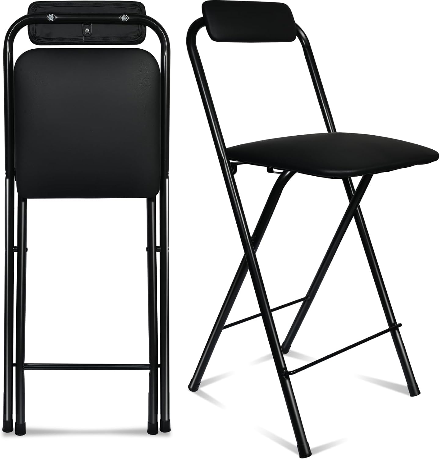 Folding Bar Stool with Back, 1 pcs Tall Foldable Stool Chair Portable Collapsible Stool for Adult Counter Height Seat Leather Padded Kitchen Shop Comfortable Sturdy 1 25.5 inch