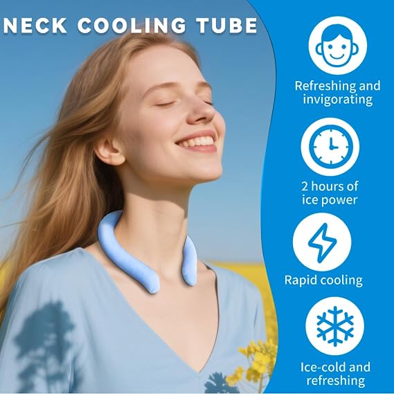 Portable Ice Ring, Neck Cooling Tube, Wearable Cooling Neck Cooler, Reusable Cooling Artifact Suitable for Hot Weather, Indoor and Outdoor Workers, Summer Parades and Celebrations (Blue and Pink)