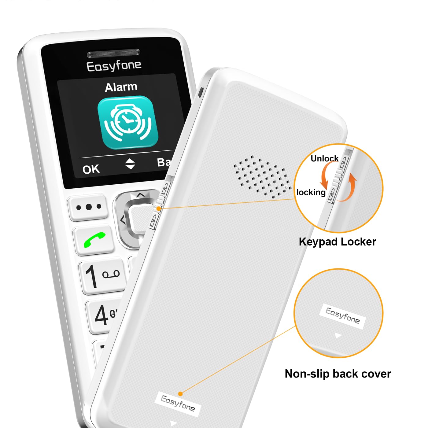 Easyfone T200 4G Mobiltelefon Tastenhandy ohne Vertrag für Senioren und Kinder mit Taschenlampe - FM-Radio - Bluetooth - SOS - Telefon mit großen Tasten (Weiß) | Einfache Bedienung
