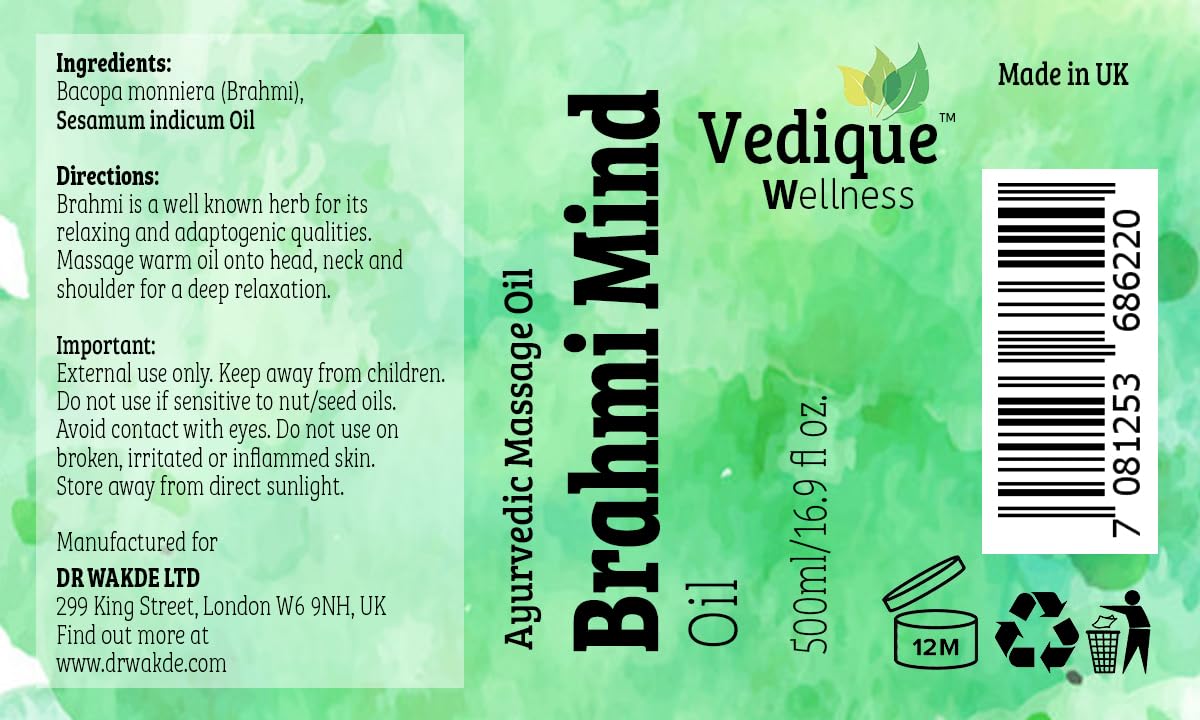 VEDIQUE Remedies Brahmi Mind Oil | 500 ml | ayurvedisches Kopfmassageöl | tief beruhigend, entspannend und pflegend | ganz natürlich