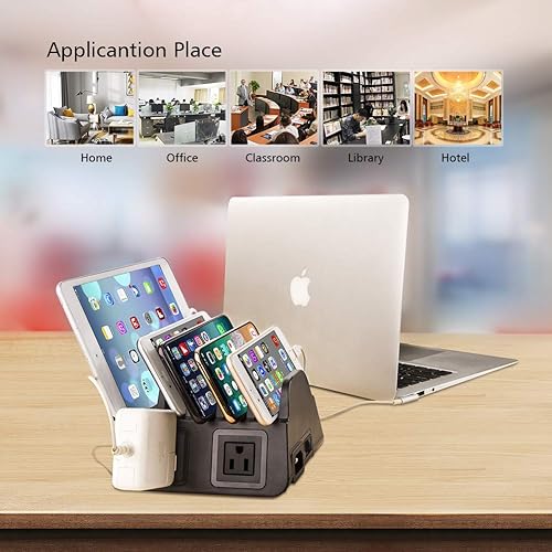Miniatura 6 de Estación de carga con 5 puertos USB, organizador para múltiples dispositivos, soporte de escritorio de carga rápida para teléfono Apple Android,