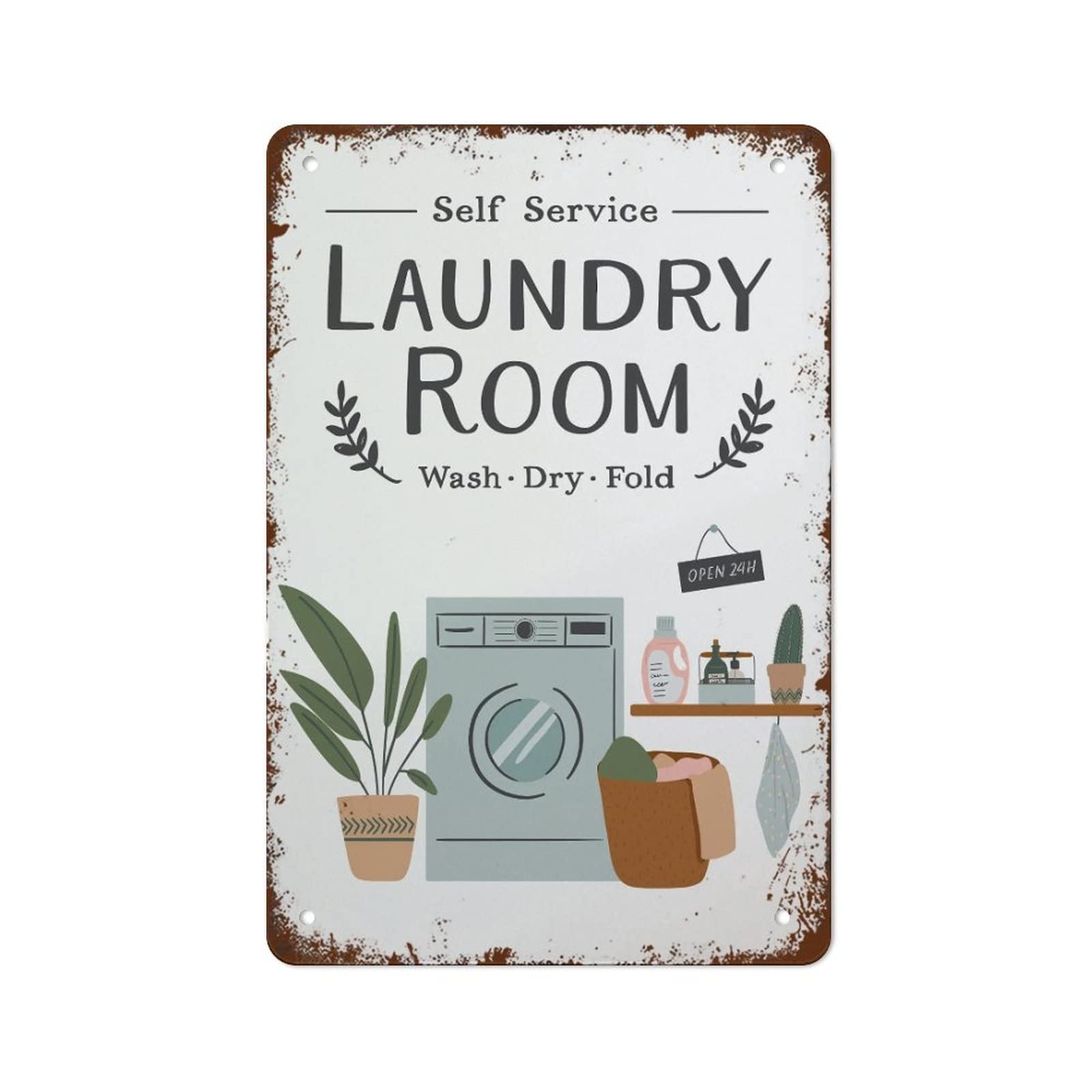 Yunking Metal Tin Laundry Room Print, 8x12 inch Decorative Signage