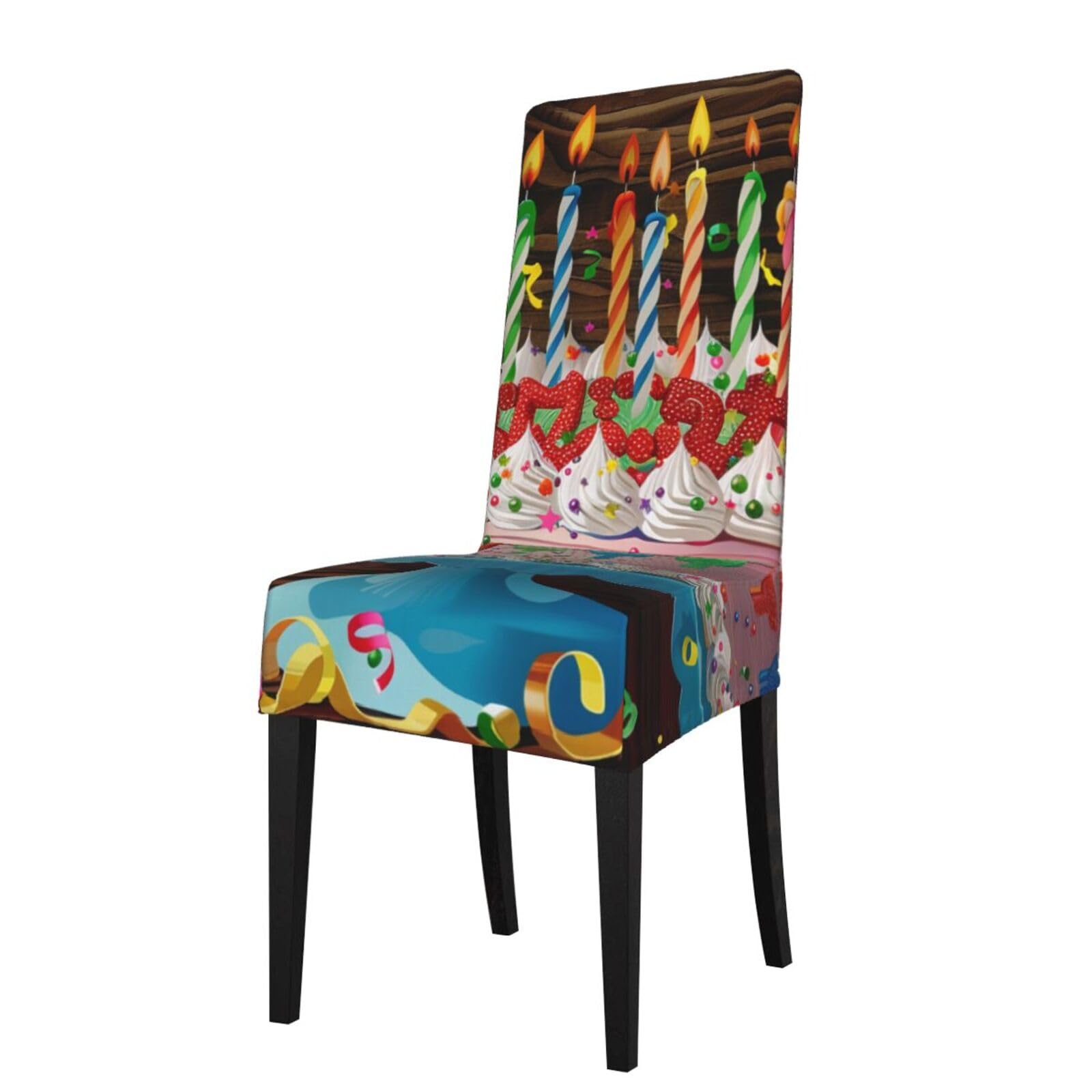 WPKJU Happy Birthday Big Cake Print Dining Chair Covers Removable Chair Seat Covers Decorative for Kitchen & Bar Stools