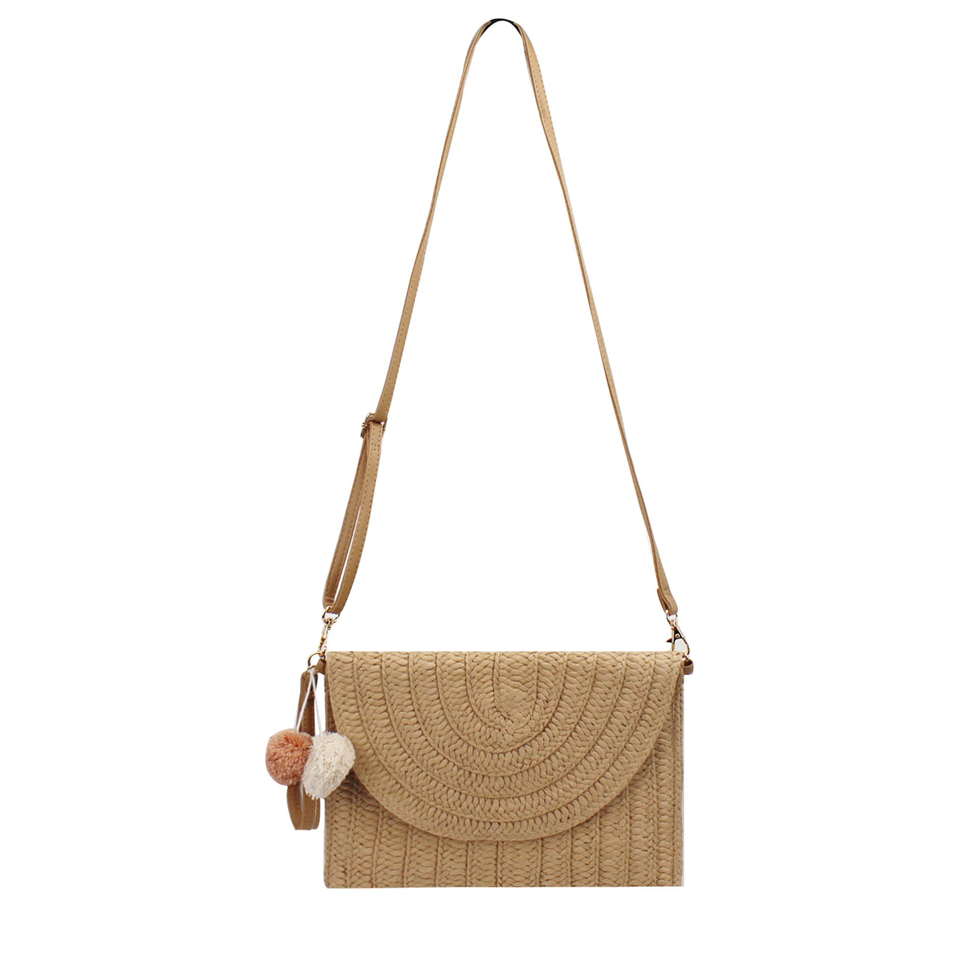 Van Caro Handwoven Cotton Straw Shoulder Bag Crochet Tassel Beach Bohemian Purse for Women
