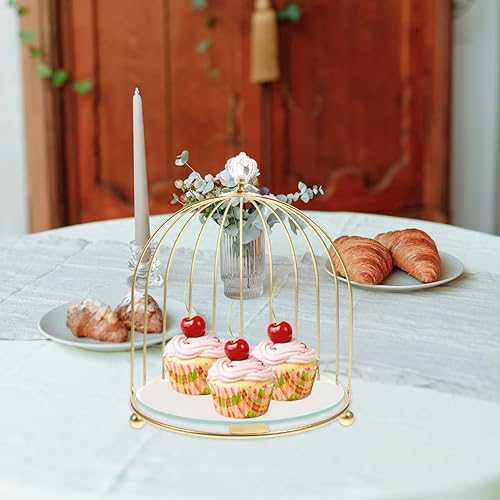Miniatura 5 de BESTonZON Jaula de pájaros de metal dorado, soporte para cupcakes, postres para bodas, fiestas, cumpleaños, celebraciones de ducha, decoración del