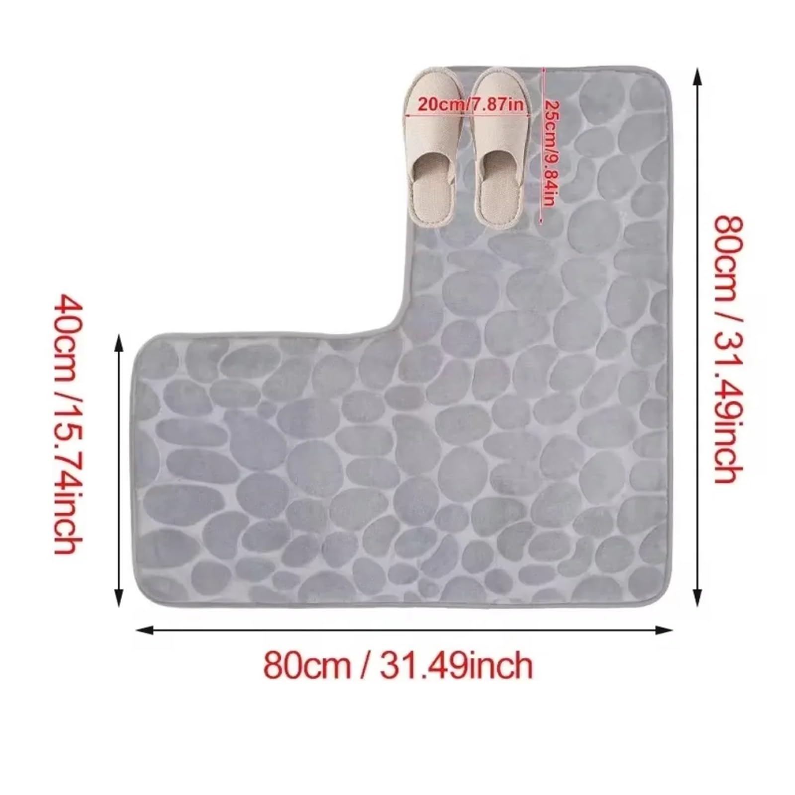 Tappeto da bagno a forma di L, tappetino antiscivolo, doccia angolare, morbido e assorbente, in cotone, tinta unita Tappetino da Bagno a Forma di L(Grey)