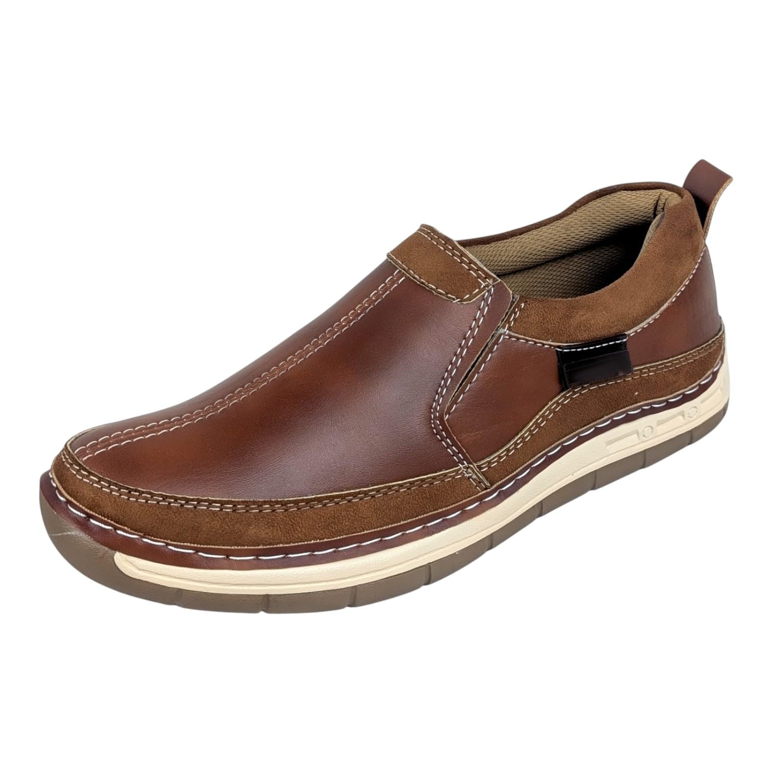 Men's Casual Slip-On Loafers, Black Leather Moccasins with Contrast Stitching, Comfort Walking Shoes-image-49