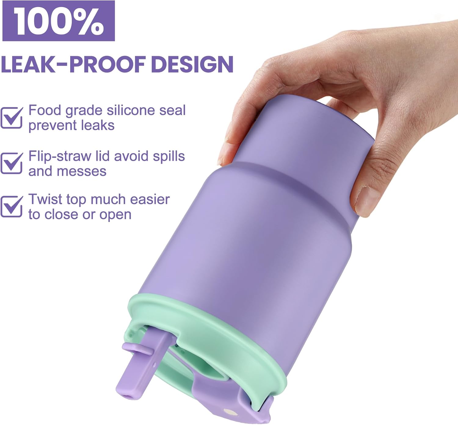 13.5oz Kids Insulated Tumbler with Straw,2 Pack Kids Insulated Water Bottle Stainless Steel Double Wall Vacuum Tumbler with 2 in 1 Sip/Swig Lids,Leak Proof Water Bottle for School(Pink-Purple)