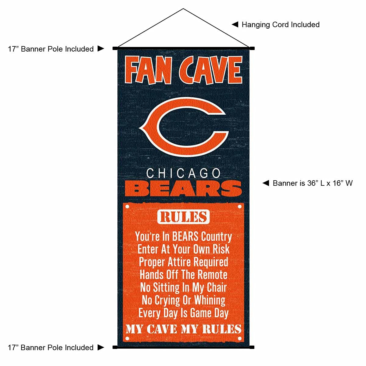 WinCraft Chicago Bears Man Cave Fan Banner Wall Door Scroll