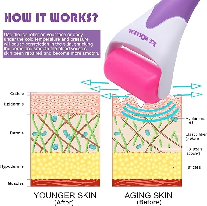 Miniatura 5 de Rodillo de mensaje facial con cabezal de acero extra (rosa), rodillo de hielo para cara, cara y cuerpo masajeadortóner para cara, herramientas de