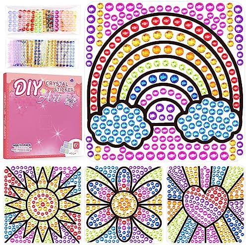 MXJSUA DIY Window Art Suncatcher Kits for Kids Crafts Ages 6-8 + – Diamond Art Great Gifts for 6 Years Old Girls, Birthday Gifts for 7 Years Old Girls – Fun Gem Arts and Crafts for Kids Ages 6-8