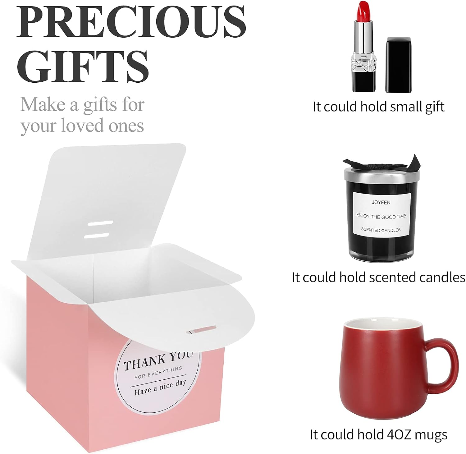 COTOPHER Pink Gift Boxes 4x4x4 inches 30 Pack Paper Gift Boxes with Lids for Gifts, Crafting, Wedding Party Favor, Cupcake Boxes, Bridesmaids Proposal Box,Small Gift Boxes with Ribbons and Stickers