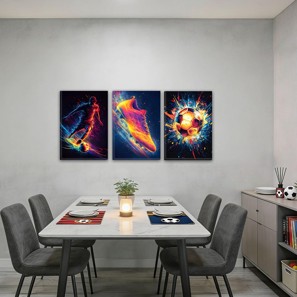 KiKiHong 3 Pcs Cuadro Decorativo con Marco,30x40 Cuadro Juvenil Dormitorio | Decoración para Habitación Infantil, Dormitorio Juvenil o Sala de Juegos,Regalo para Fans del Fútbol