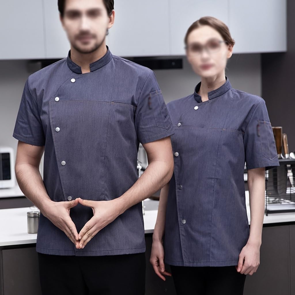 Unisex Chef Jacket Short Sleeve Catering Cooking Clothes Chef Coat Uniform Workwear for Restaurant Kitchen