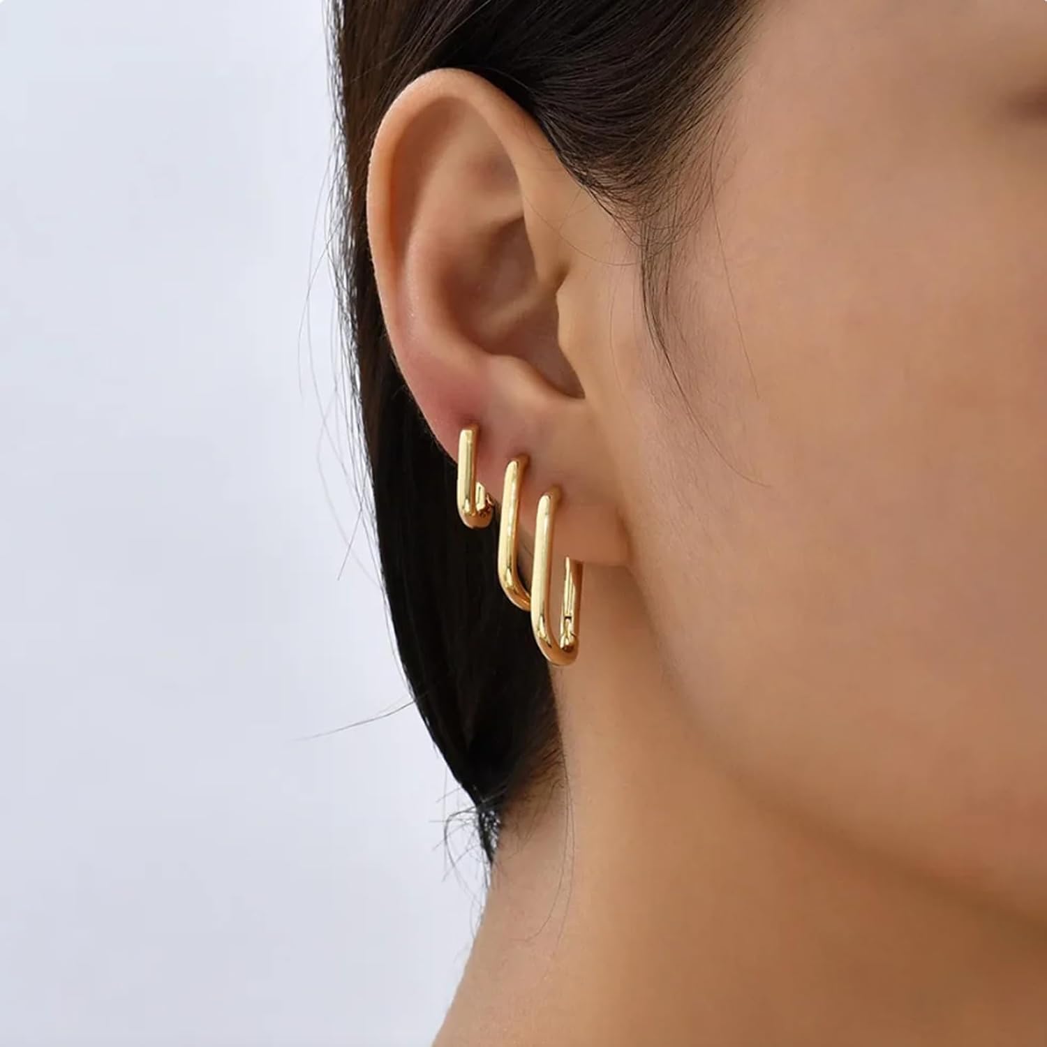 3 Pairs Gold Hoop Earrings Set for Women, 14K Gold Plated Hoop Stackable Earrings, Hypoallergenic Trendy Gold Earrings for Women - Image 3