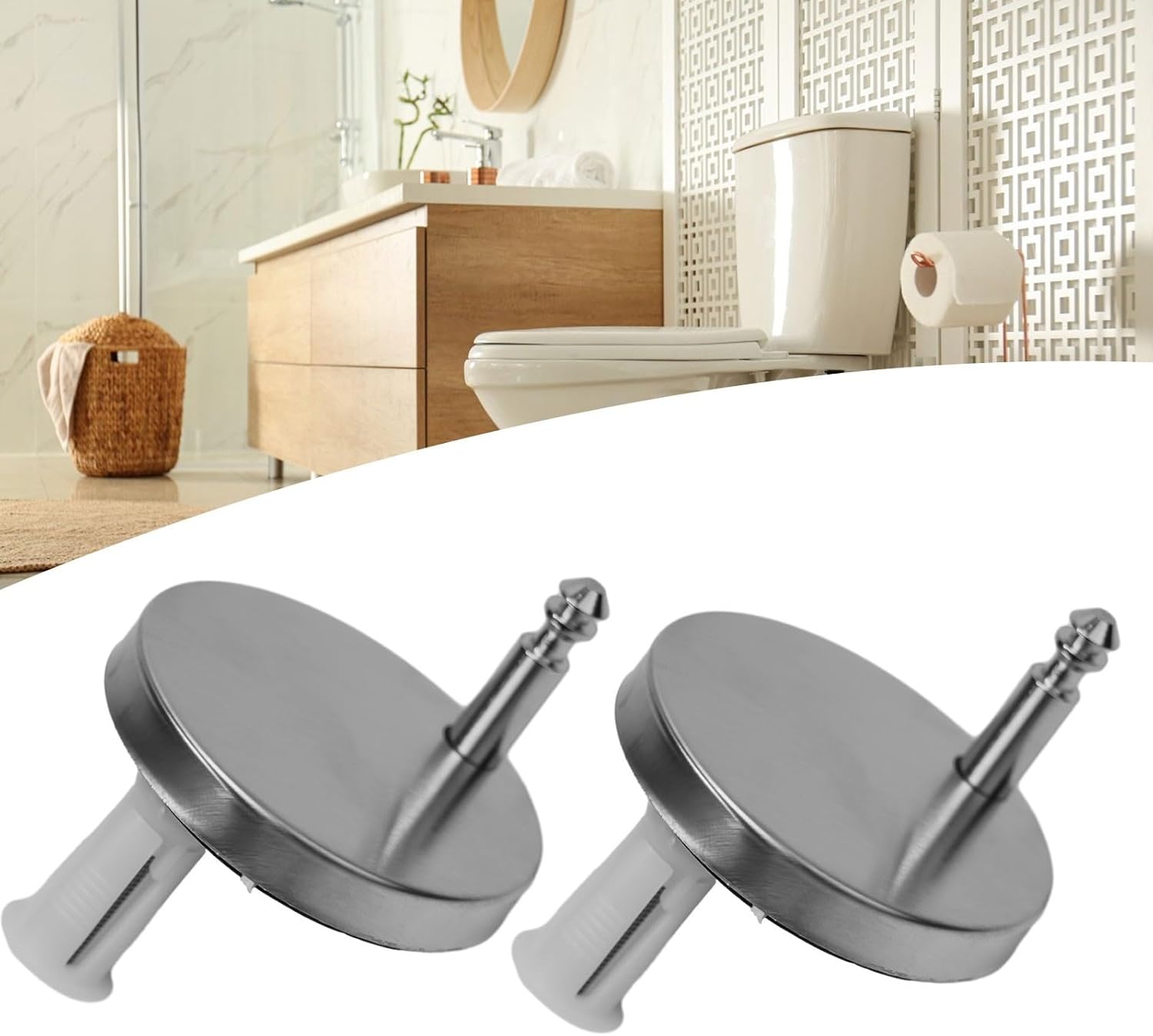 FABULETTA Stainless Steel Toilet Seat Lid Hinge Screws with Fixing Bolts, 2 Pack Replacement Hardware Kit Fits Most Standard Top Fixed Hinges and Lids, Silver(B 60MM)