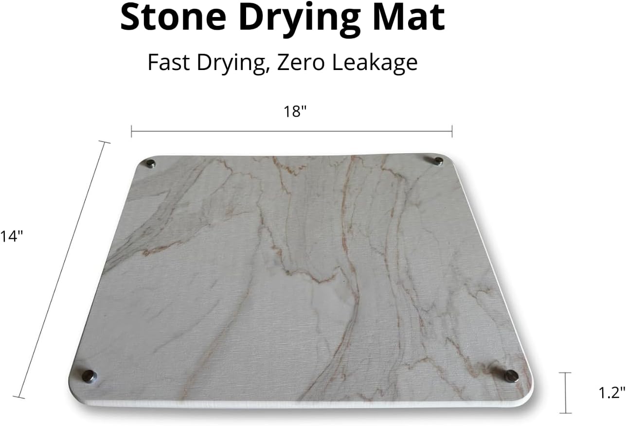 Generic Stone Drying Mat for Kitchen Counter Marble Pattern, 14x18 Inches, Diatomaceous Earth, Medium-Large, White