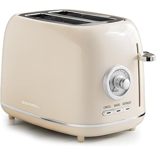 2-Slice Toaster, Wide Slots, 7 Bread Shade Settings, Stainless Steel, Bagel, Cancel, and Defrost Functions, Removable Crumb Tray, Retro Style Toaster,Beige