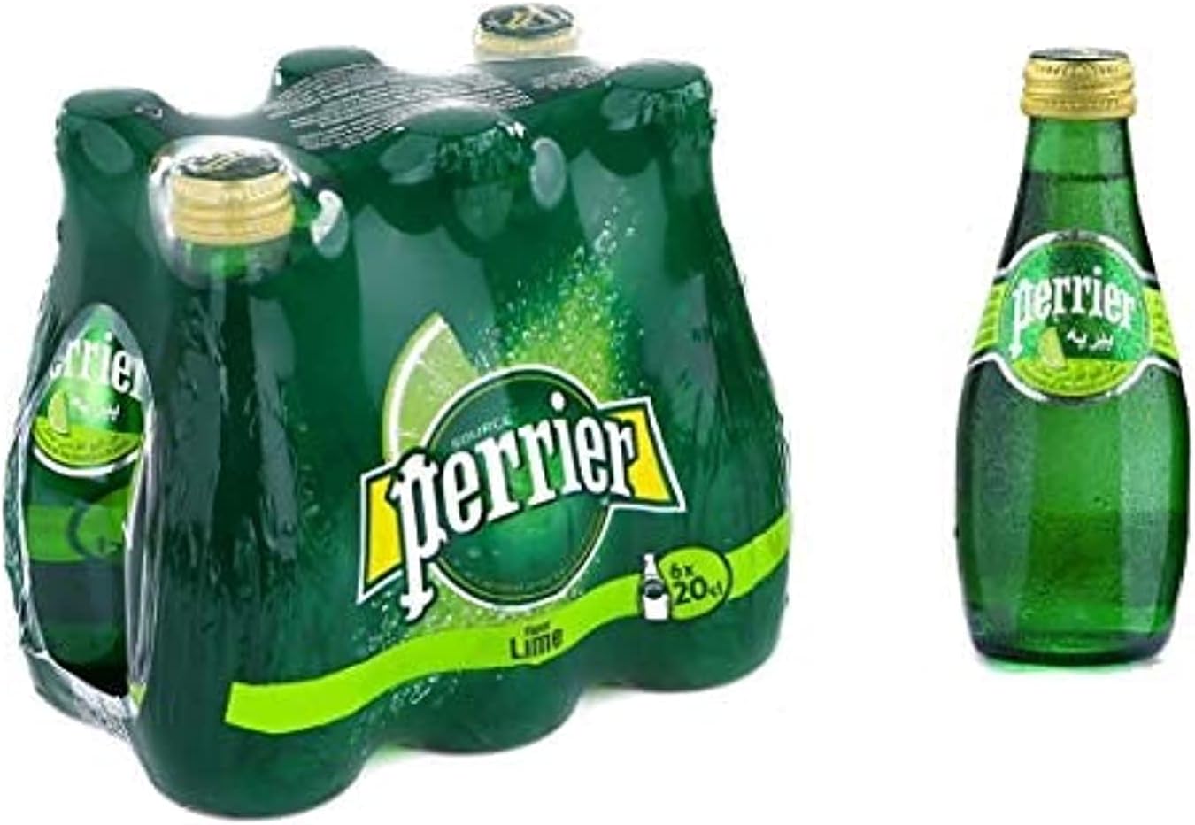 Perrier Sparkling Water Glass Bottle Lime 200 Ml (Pack of 6)