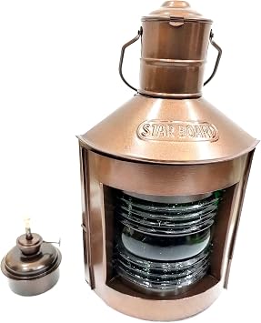 2 Piece Brown Antique Dimensions 12 inch Brass Boat or Ship Oil Lamp Lantern for Starboard Glass Height 12 inches Width 6 inches Depth 4.75 inches Approx.