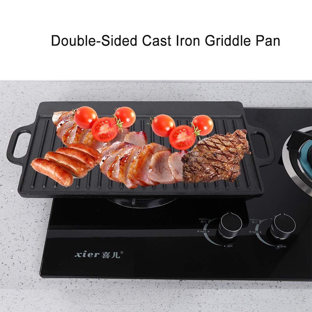 KSTE Cast Iron Griddle Pan Non Stick Griddle Plate, Doublesided