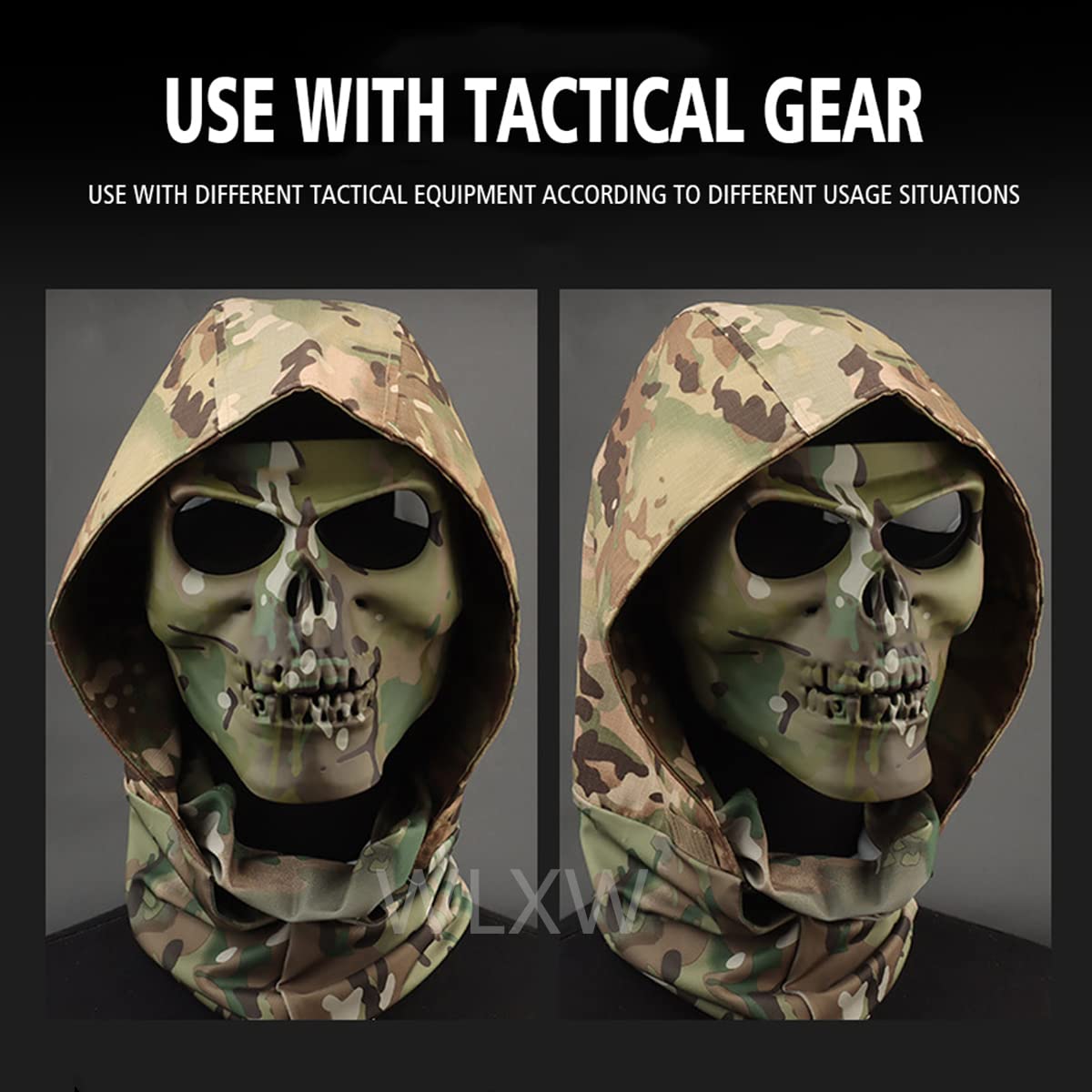 WLXW Masque Complet De Crâne Tactique, avec Visage De Cagoule De Cou De Bandana, pour Casque De Chasse De L'armée CS Wargame Masques De Cyclisme Militaires