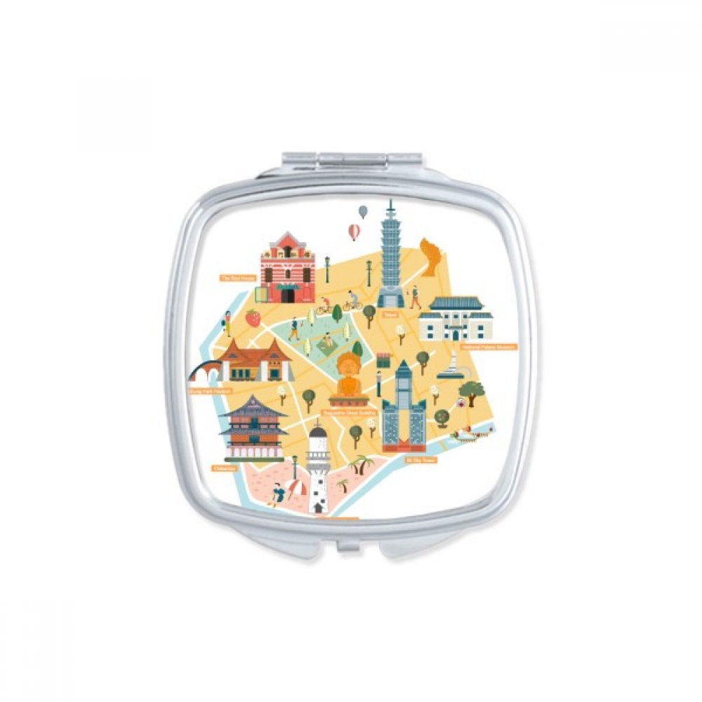 Miroir de poche Taipei voyage compact de forme carrée imprimé multicolore