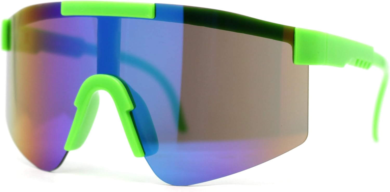 Boys Kids Rimless Color Mirror Neon Wrap Curved Sport Sunglasses