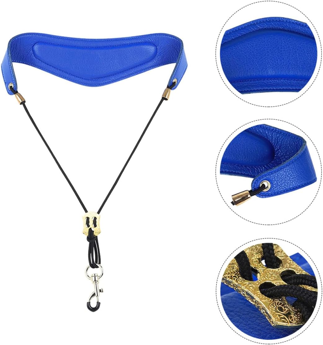 VICASKY Padded Blue Saxophone Neck Strap with Adjustable Leather Shoulder Harness for Alto Tenor Soprano Saxophones, Comfortable Hanging Strap for Wind Instrument Accessories