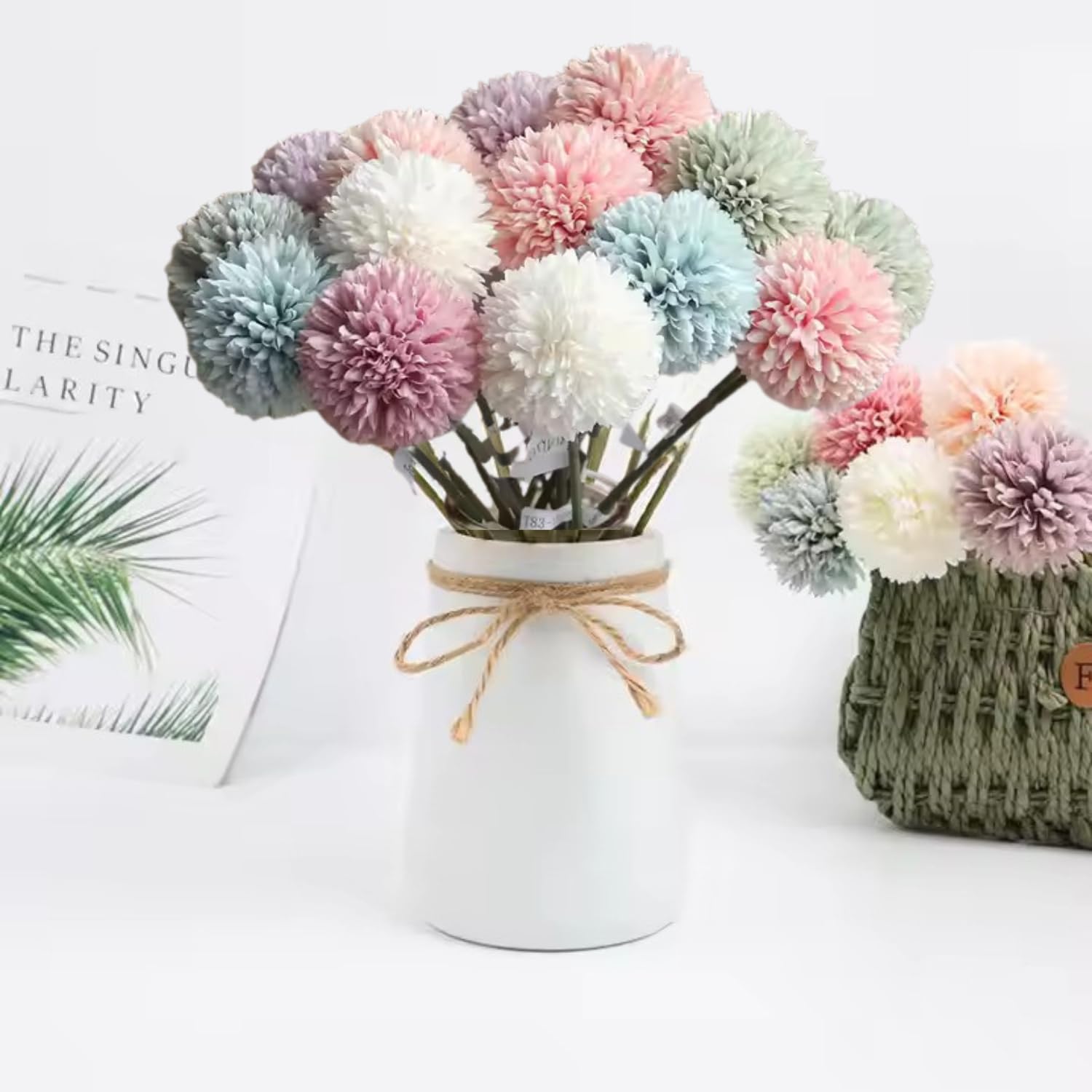 5-Piece Artificial Chrysanthemum Ball Hydrangea Flower Sticks – Premium Silk Flowers for Home, Office, Wedding, and Festival Décor (Multi, Pack of five, Without Vase)