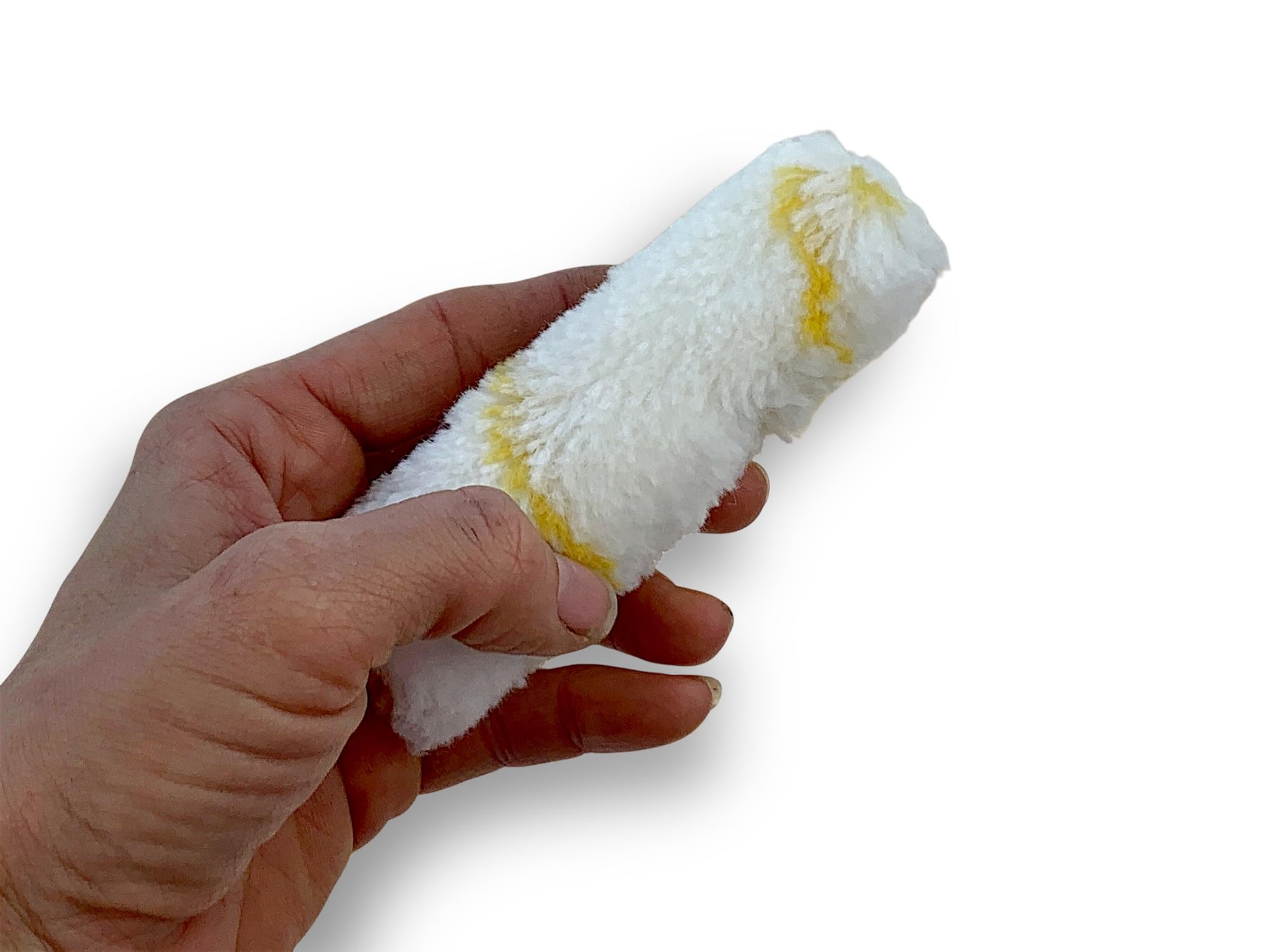 Pack 50 manchons mini rouleaux pattes de lapin rayées jaune | Polyamide 100 mm | Peinture plinthes radiateurs surfaces plates coques bateaux | Kibros 4KIT741x5