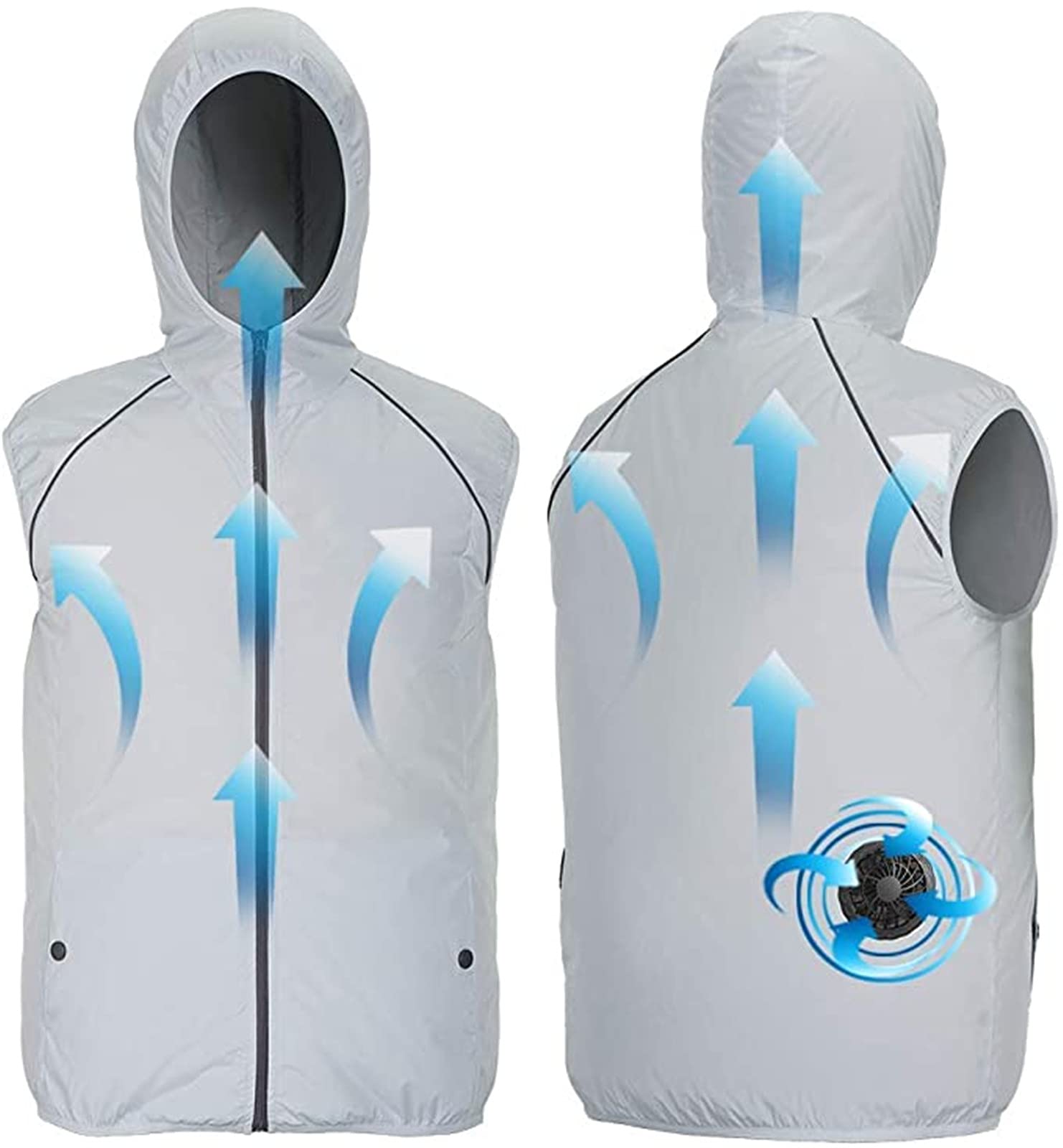 Elektrische Lüfter-Kühlweste Männer Frauen Sommer Klimaanlage Kapuze Ärmellose Jacke Atmungsaktive Kühle Gilze im Freien, Schwarz, 4XL