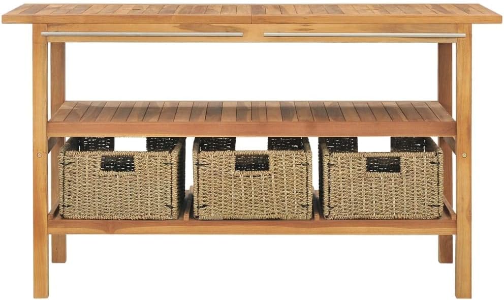 vidaXL Solid Teak Wood Bathroom Vanity Cabinet with 3 Baskets and Steel Handles, Brown, 52"x17.7"x29.5" for Ample Storage Space