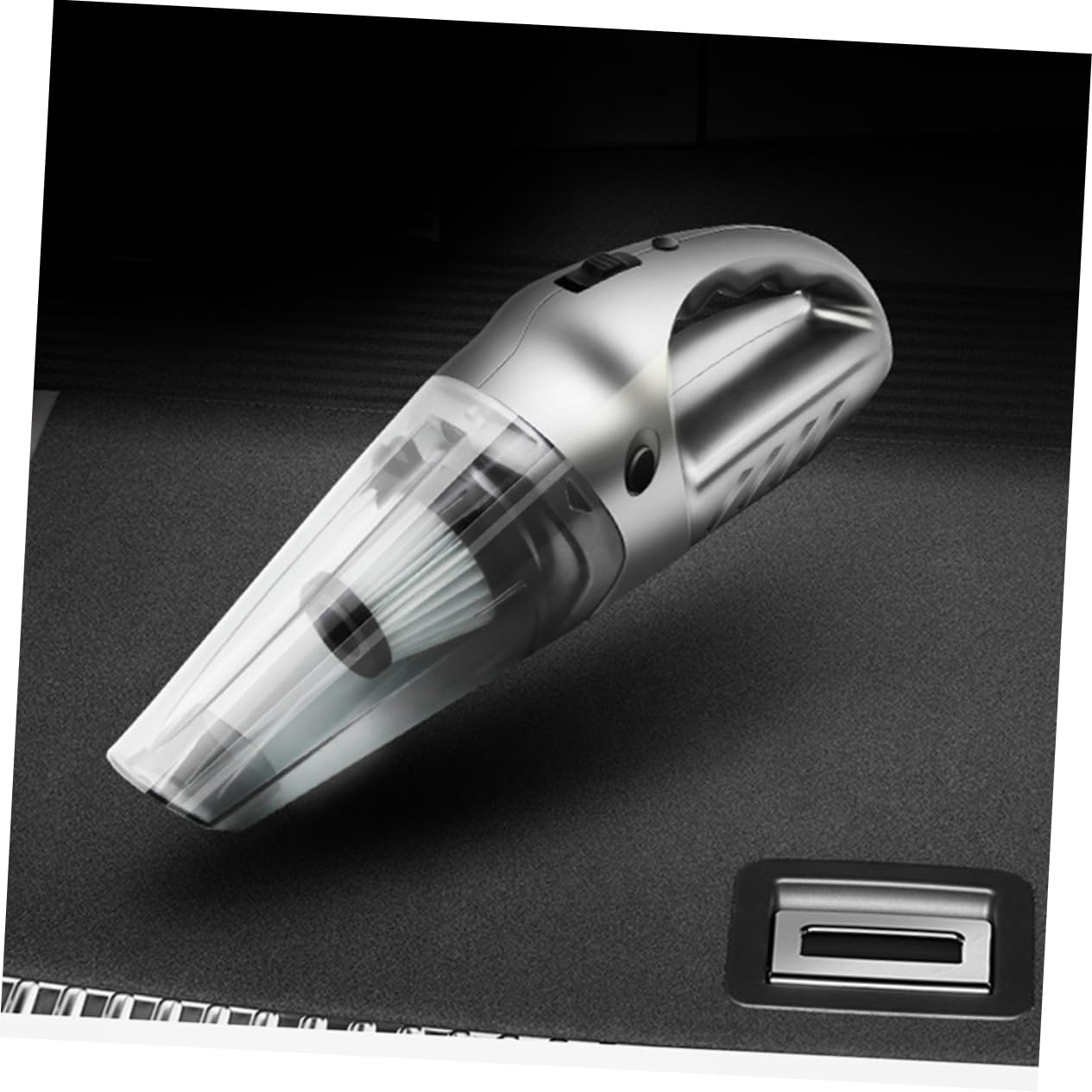 Cabilock Aspiradora de Mano para Coche Portátil Mini en Abs Plata | Uso en Seco y Húmedo, Cable de Carga USB Incluido, Formato Compacto para Migas y Pelo