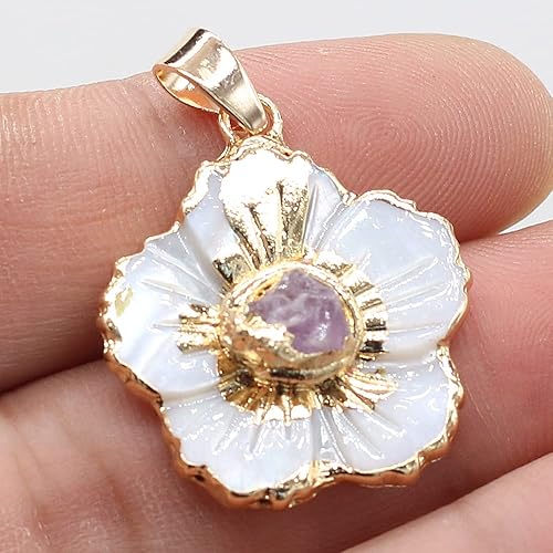 Miniatura 5 de LHJ Forma de vieira Natural Madre de Perla Shell Pendnats Energy Crystal Stone Setting para hacer joyas 5 piezas