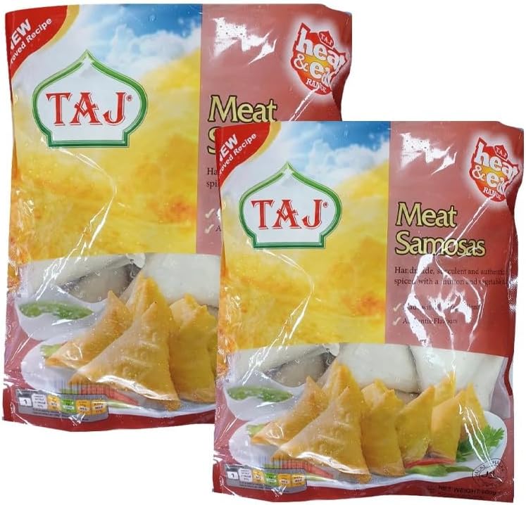 Taj Meat Samosa | 20Pieces | 600G | Frozen | Frozen Meat Samosa | Easy Cook | Crispy Snacks for All Time | Indian Origin (Pack of 2)