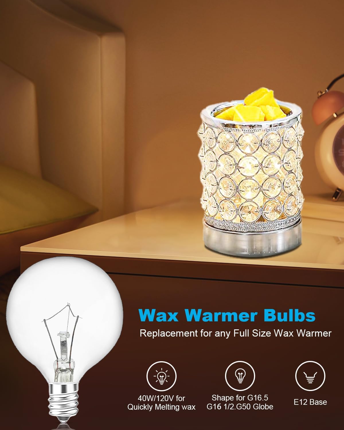 SerBion Wax Warmer Bulbs, 40W Candle Lamp, G50 Light Bulbs for Full Size Scentsy Warmer, E12 Candelabra Base for for Chandelier, Ceiling Fan Light, Decorative Vanity Lights, Dimmable, Warm White 6pcs