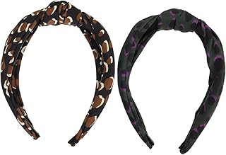 2Pcs leopard knotted headband pretied head scarf for women boho bandana ladies headbands Knotted Hair Hoops floral headband Cross Knot Hairbands wide hairband women wide headwear Beavorty