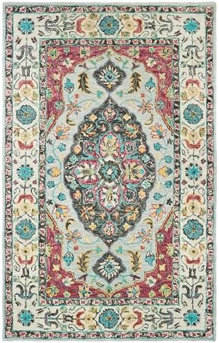 Oriental Weavers Zahra Hand-Made Wool Area Rug - 75504-5' x 8' - in Grey/Pink - Vintage Bohemian Style, Hand-Made Wool Rugs, Bedroom, Office Rug