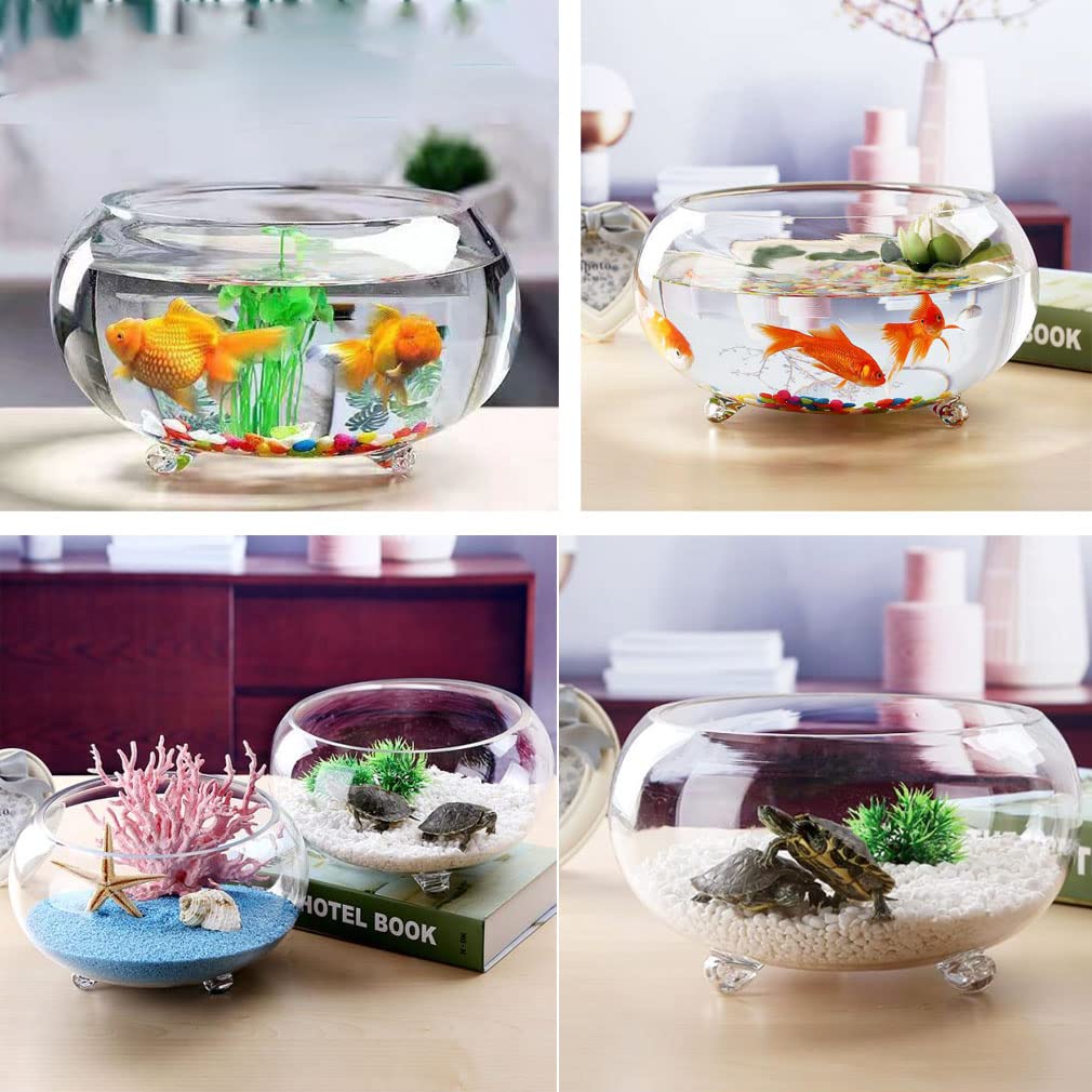 Amazon | 金魚鉢 ミニ魚タンク 丸型金魚鉢 ガラス テーブル ボウル 小
