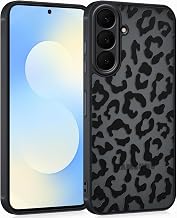 Coqinen Cover for Samsung Galaxy S25 FE, Translucent Matte Case with Fashion Leopard Aesthetic Pattern, Slim Shockproof PC + TPU Protective Bumper, Black