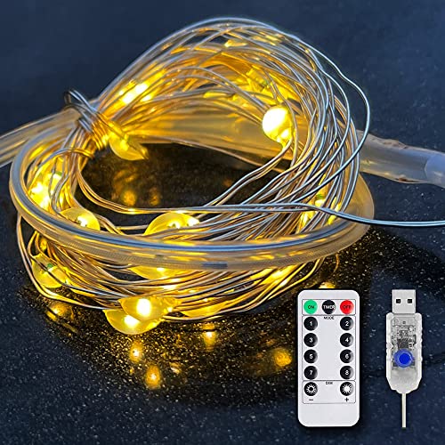 100 LED-Lichterkette, USB-betrieben, mit Fernbedienung, 90 m, Silberdraht, Sternenlichter für Party, Hochzeit, Terrasse, dekorative Fenstertischdekoration, 1 Packung, EJ-2052 (warmweiß) Cover