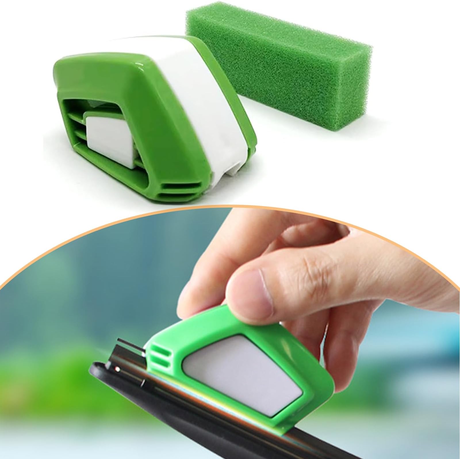 Fogfar 1 PC Car Front Windshield Wiper Repairer, Wiper Sharpener for Quick and Easy Repair, Portable Easy-to-Hold DIY Smart Repair Tool with Cleaning Sponge, Universal Maintenance Accessory (Green)