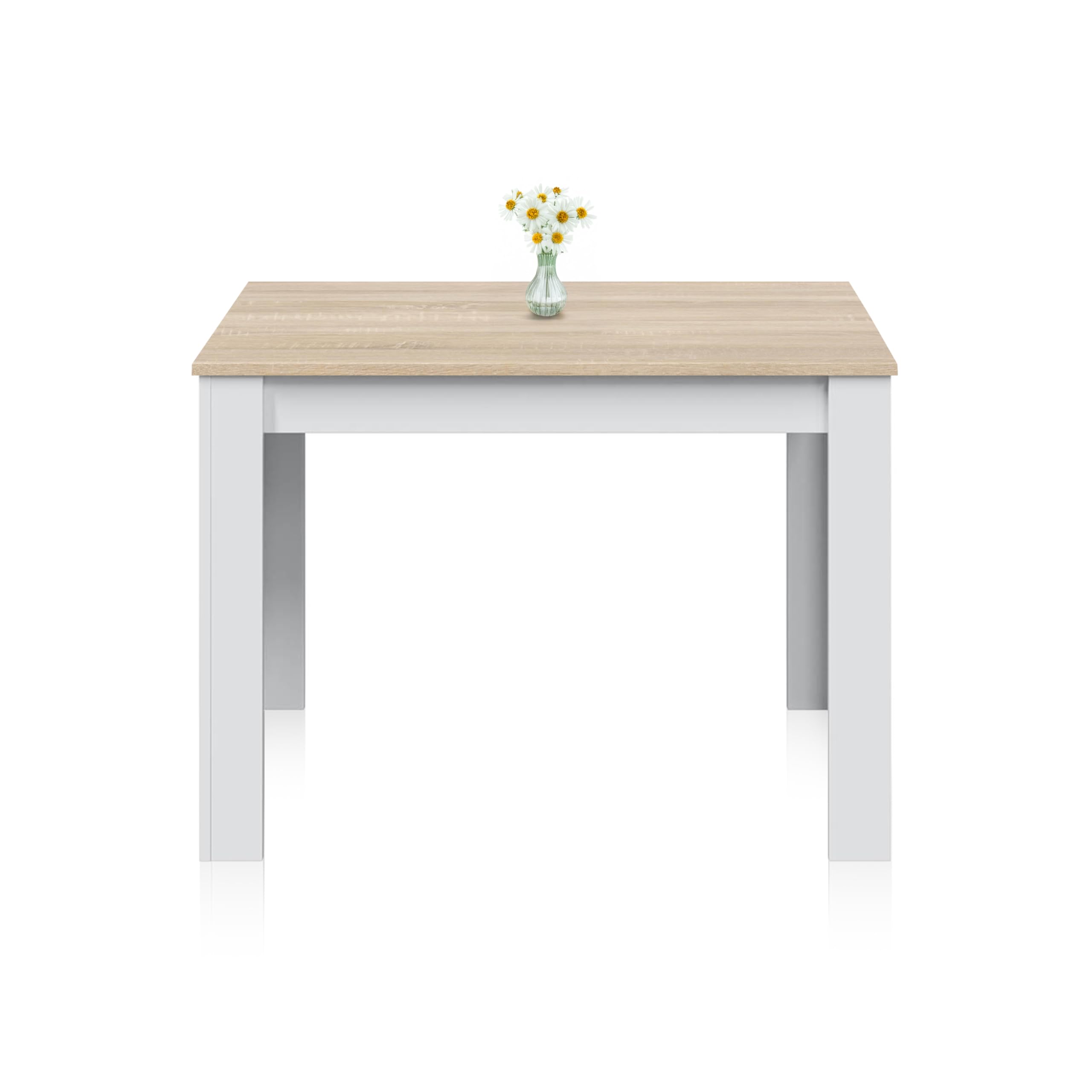 duehome | Mesa Auxiliar Fija, Mesa Comedor o Cocina, Acabado en Color Blanco Artik y Roble Canadian, Modelo Dina, Medidas: 109 cm (Ancho) x 67 cm (Fondo) x 78 cm (Alto)
