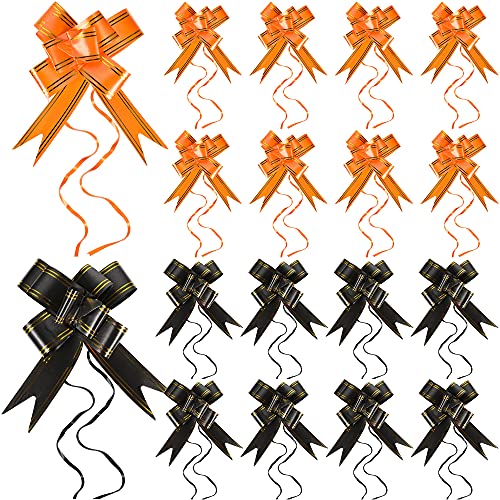 Syhood 20 Pcs Halloween Pull Bows for Gift Wrapping 6 Inches Orange and Black Gift Pull Bows Ribbon Butterfly Knot for Halloween Wedding Birthday Party Flower Baskets Car Decor
